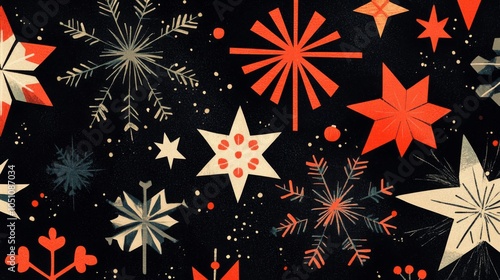 Wallpaper Mural Festive Pattern of Stars and Snowflakes on a Dark Background Torontodigital.ca