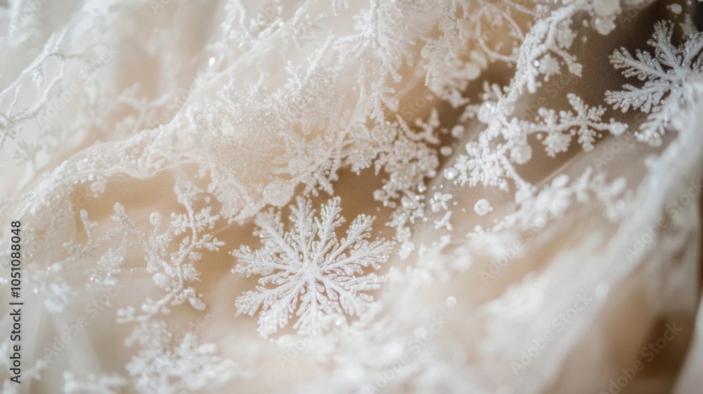 White Lace Fabric with Snowflake Embroidery Detail White Lace Fabric with Snowflake Embroidery Detail
