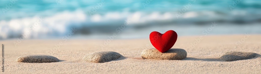 Serene heart stone on the beach, a symbol of love found on the sandy shore Serene heart stone on the beach, a symbol of love found on the sandy shore