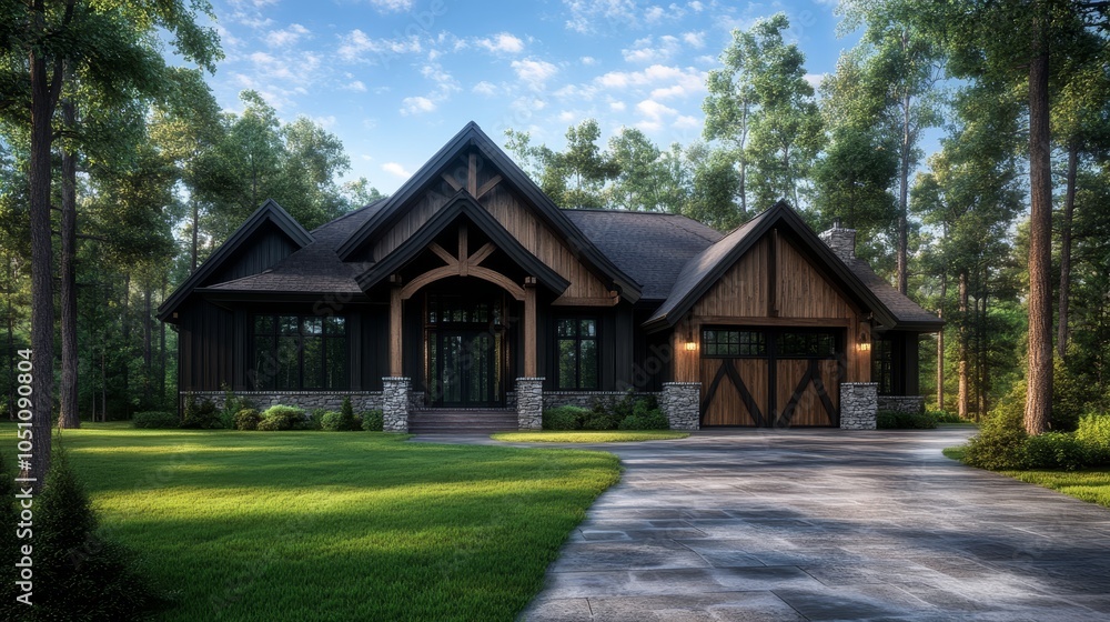 Charming house embraced by lush greenery, a picture of suburban tranquility Charming house embraced by lush greenery, a picture of suburban tranquility