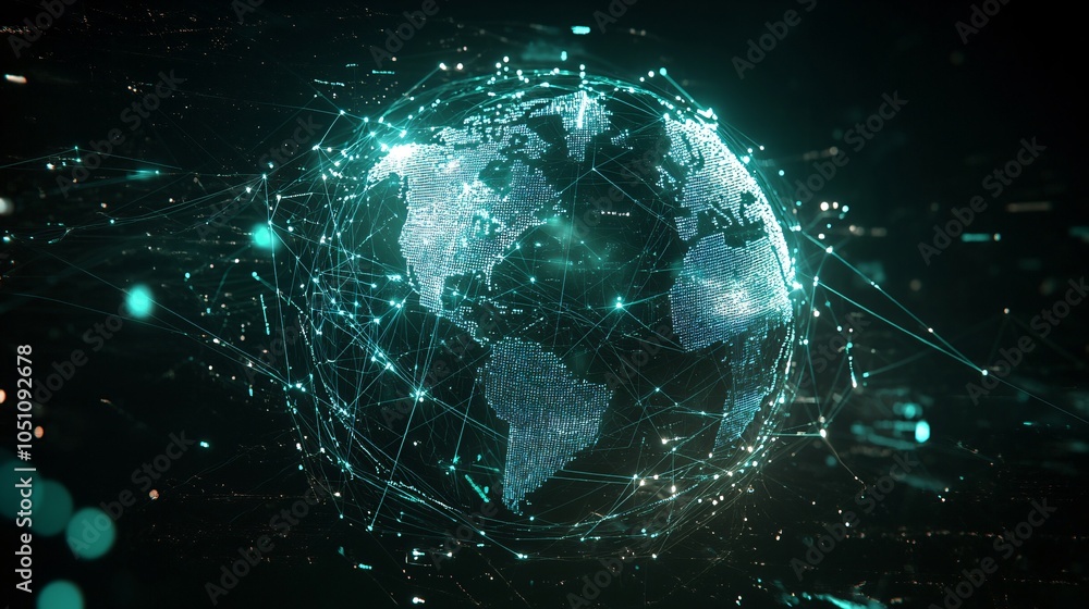 Obraz premium Global Network Connection - Earth Globe with Digital Lines