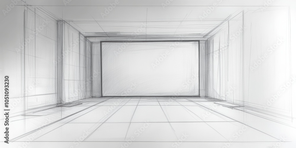 Pencil sketch of a room with a large window. Pencil sketch of a room with a large window.