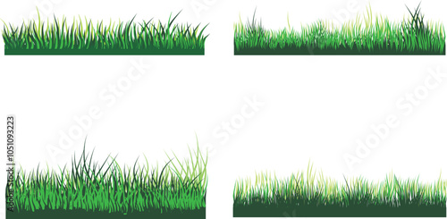 Fresh green grass field collection isolated on white background. Set of Meadows, lawn or prairie element vector illustration.