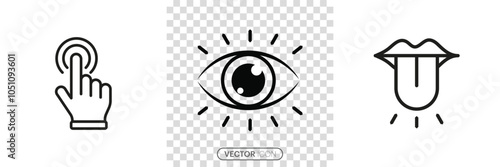 Human sense icons. three human senses icons. Vision, touch, taste, senses fillings. three fillings icon in trendy flat style isolated on transparent background. Vector Illustration.