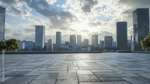 Cloudy skyline and empty ground front of buildings. architecture modern. Ultra realistic. Photorealistic