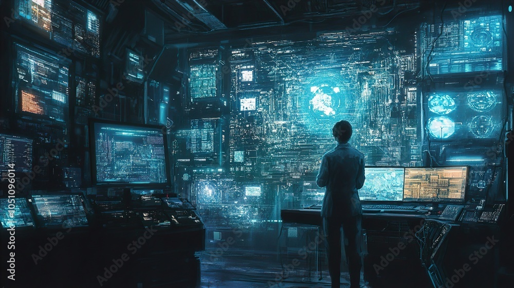 Futuristic Cybersecurity Control Room: A Digital Landscape Futuristic Cybersecurity Control Room: A Digital Landscape