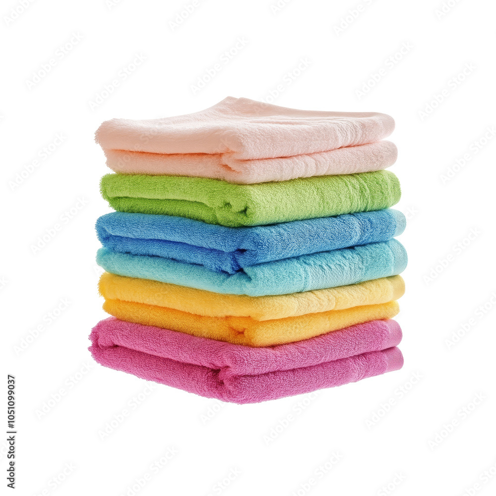 Colorful Towel Stack: A meticulously stacked arrangement of soft, vibrantly colored towels, symbolizing cleanliness and comfort, ideal for bathroom or spa themes. Colorful Towel Stack: A meticulously stacked arrangement of soft, vibrantly colored towels, symbolizing cleanliness and comfort, ideal for bathroom or spa themes.