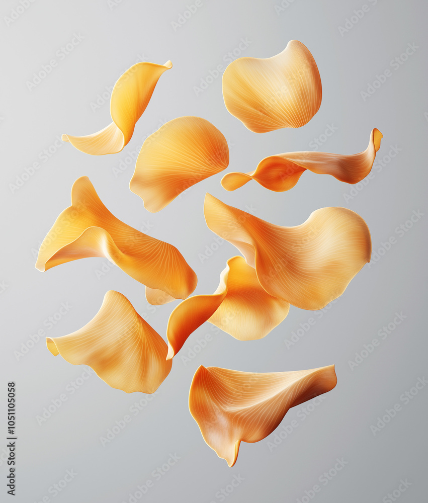 Floating Smoked Gouda Petals: Isolated on a Gray Background, Rich and Smoky Flavor Floating Smoked Gouda Petals: Isolated on a Gray Background, Rich and Smoky Flavor