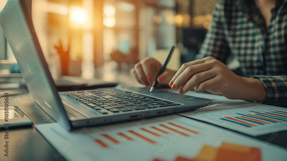 Fototapeta premium Exploring marketing strategies with team discussions focused on income charts and financial analysis