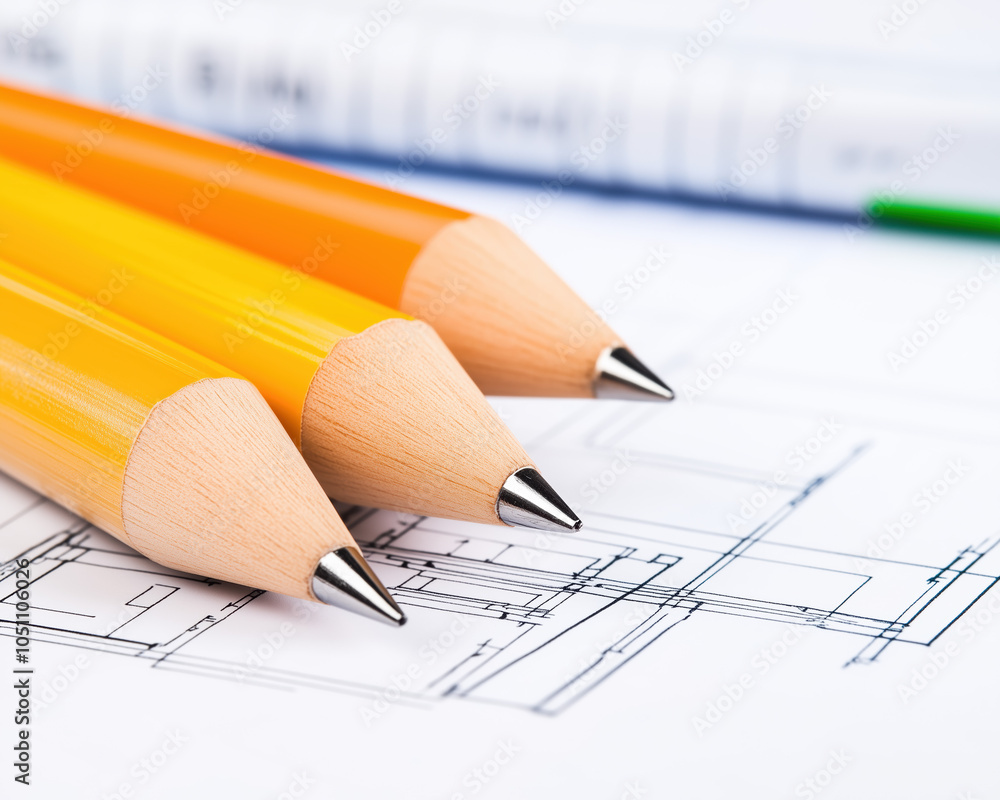 Colorful Pencils Arranged on Project Paper with Creative Design Background for Art and School Projects Colorful Pencils Arranged on Project Paper with Creative Design Background for Art and School Projects