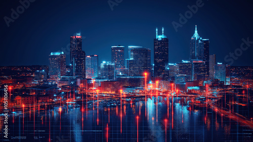 Dynamic fusion of Nashville's illuminated skyline and forex trading concepts in a night panorama
