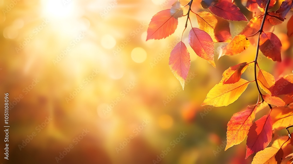 Fototapeta premium Autumn leaves in sunlight. Natural autumn background