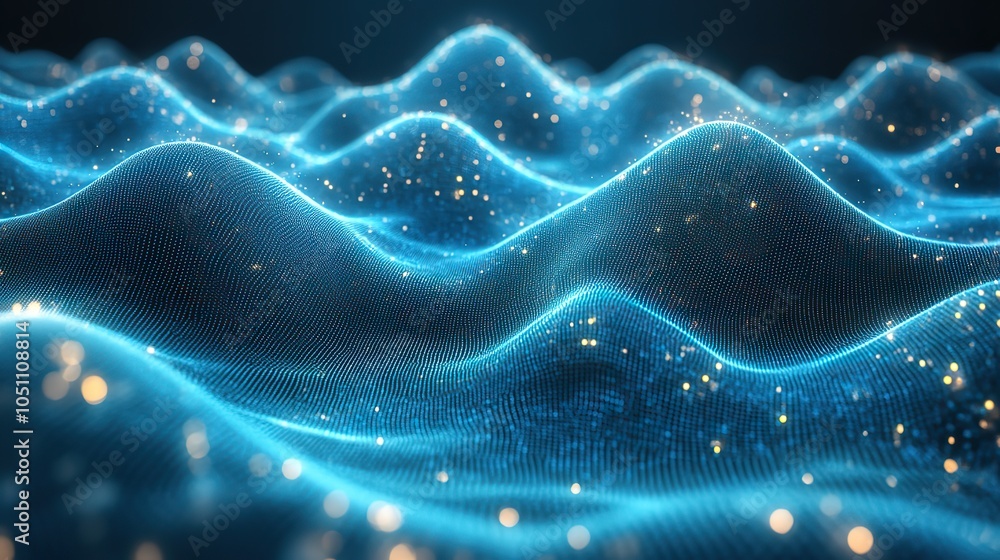 teal blue wave pattern on dark background, representing futuristic technology concepts, perfect for business cards, banners, or posters with digital dat structure theme.image teal blue wave pattern on dark background, representing futuristic technology concepts, perfect for business cards, banners, or posters with digital dat structure theme.image