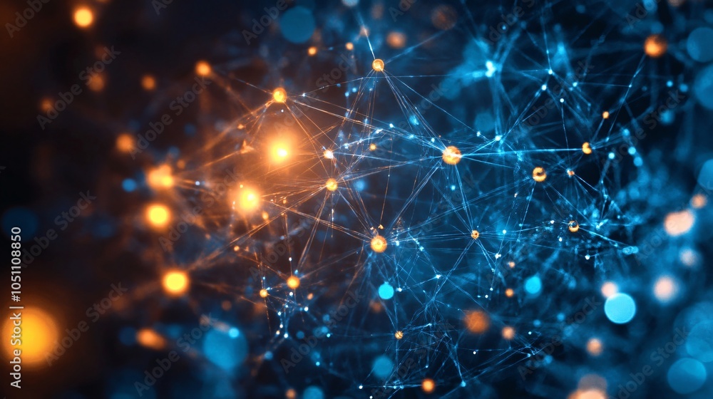 Abstract Network Connection with Golden and Blue Lights Abstract Network Connection with Golden and Blue Lights