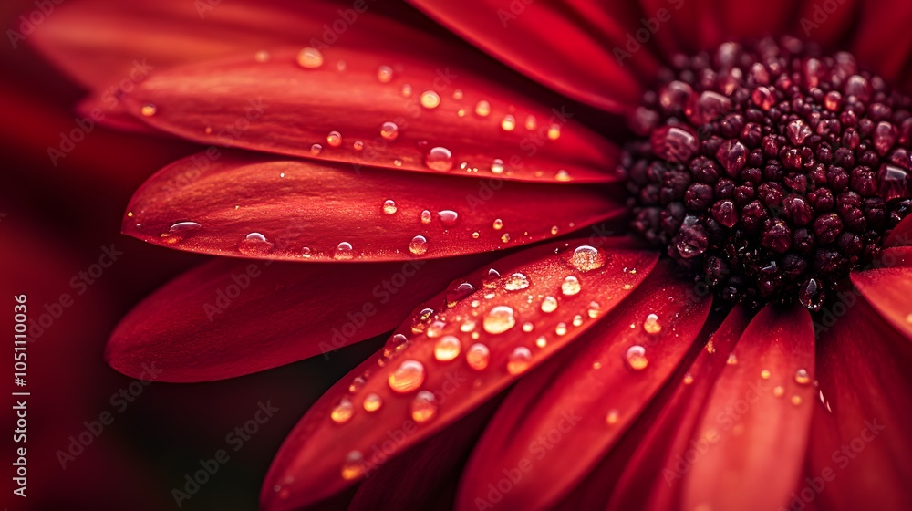 Close-up of a red flower with water drops on petals Close-up of a red flower with water drops on petals