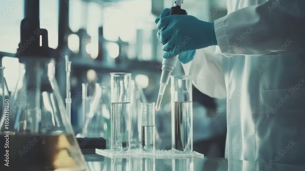 Laboratory Experiment with Glassware and Pipette