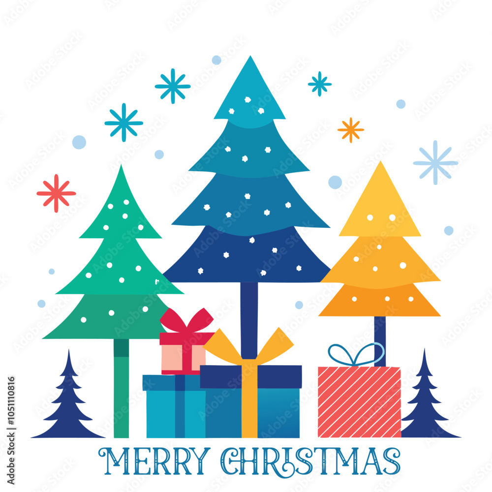 Festive Christmas card with a colorful silhouette of trees. Generative AI. Festive Christmas card with a colorful silhouette of trees. Generative AI.