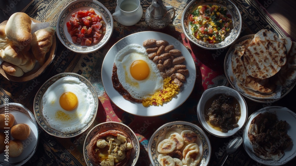 Eastern Breakfast Foods in Artistic Arrangement Eastern Breakfast Foods in Artistic Arrangement