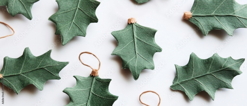 Fototapeta premium Green Paper Leaf Ornaments with Twine