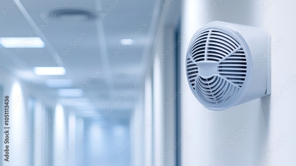 White Ventilation Fan on a Wall in a Hallway White Ventilation Fan on a Wall in a Hallway