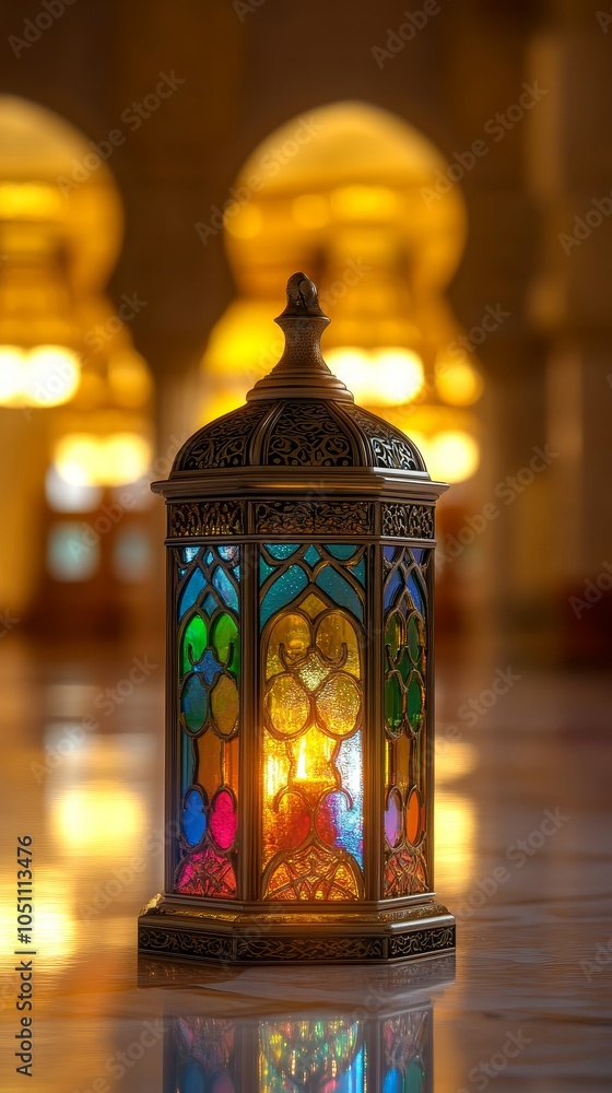 Ramadhan Background. A close-up of an ornate lantern with colorful glass windows background Ramadhan Background. A close-up of an ornate lantern with colorful glass windows background