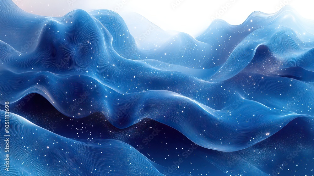 Obraz premium blue and white background with wave-like elements, dots, and lines, creating gradient effect.illustration