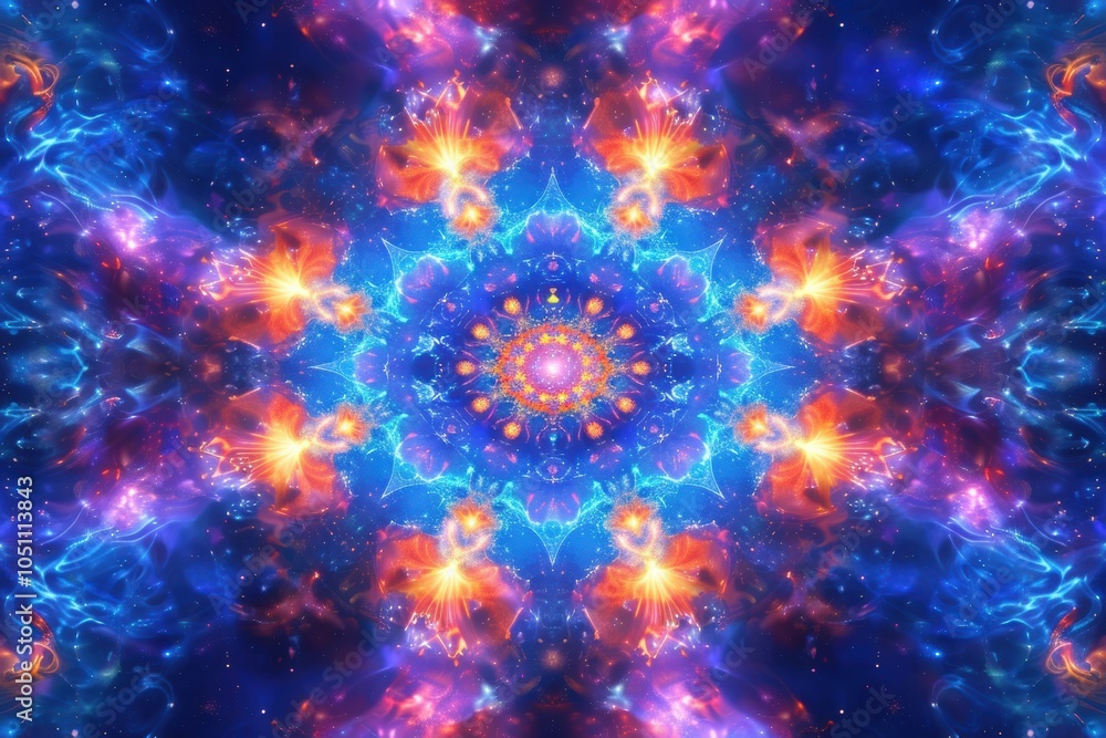 An enchanting fractal pattern of interconnected stars, each glowing with a soft light, forming a mesmerizing cosmic scene. An enchanting fractal pattern of interconnected stars, each glowing with a soft light, forming a mesmerizing cosmic scene.