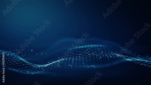 Big Data concept. Elegant blue digital wave with binary particles on a dark background, depicting modern technology and data flow concept. Seamless loop.4K