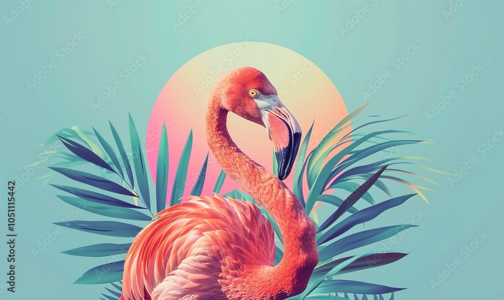 Obraz premium Cute flamingo animal avatar bright flamingo feather color with minimalist concept ai generated