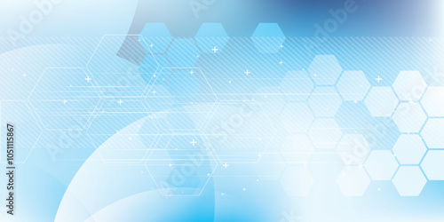 Modern abstract background in vector design with hexagonal patterns and arrows on a blue gradient. Ideal for technology, innovation, and digital concepts with a futuristic feel.