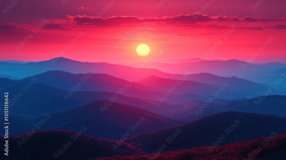 Fototapeta premium Sunset Over Silhouetted Mountain Ranges
