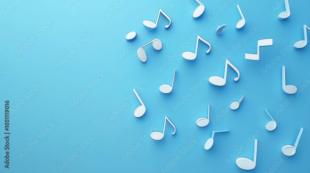 Glossy blue background with 3D music notes and Copy space, AI generated image Glossy blue background with 3D music notes and Copy space, AI generated image