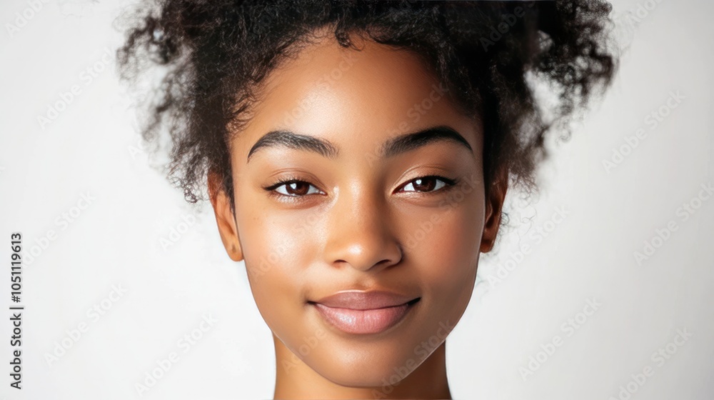 Portrait of a young African-American woman with a confident expression, highlighting her natural beauty Portrait of a young African-American woman with a confident expression, highlighting her natural beauty