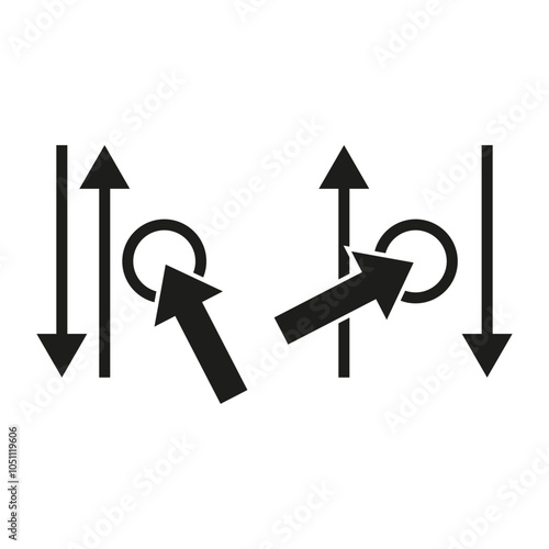 Up and down arrows. Movement direction symbol. Abstract black element. Simple vector icon.