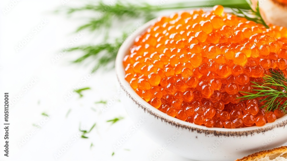 Caviar and Toast with Dill on White Background Caviar and Toast with Dill on White Background
