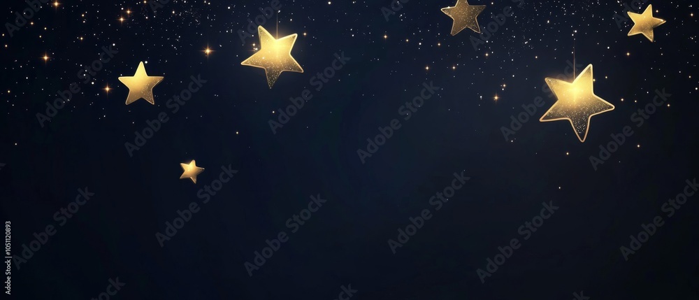 Fototapeta premium Gold Stars Scattered on a Dark Blue Background