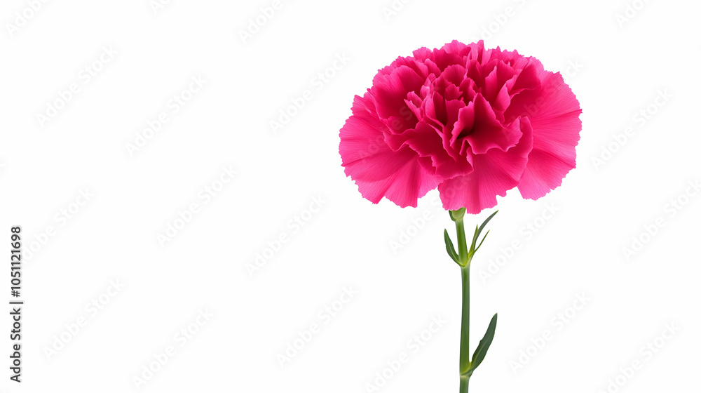 Nauture and Flower Background - A vibrant pink carnation flower with green stem against a white background. Nauture and Flower Background - A vibrant pink carnation flower with green stem against a white background.