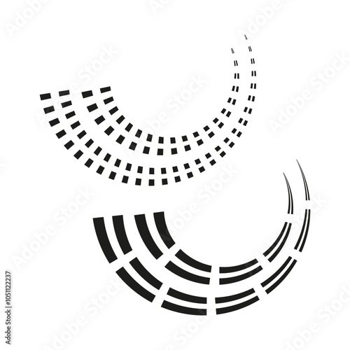 Decorative arc pattern. Geometric semicircle shapes. Vector abstract elements. Black bold design.