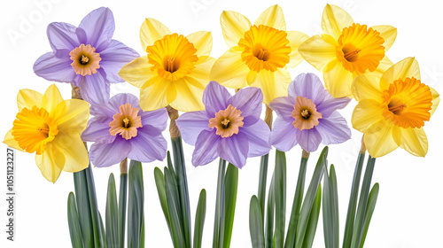 Nauture and Flower Background - A vibrant arrangement of daffodils in various colors, symbolizing spring and renewal.