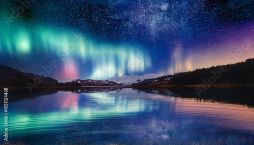 オーロラが出た海辺