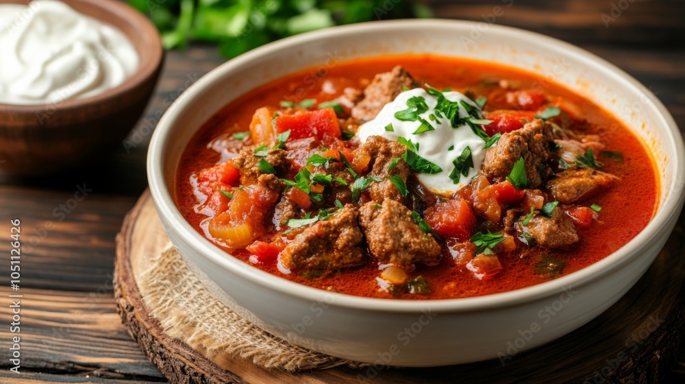Delicious Goulash with Sour Cream and Fresh Herbs Delicious Goulash with Sour Cream and Fresh Herbs