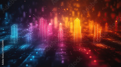 colorful background with numerous arrows pointing upwards, representing successful business or marketing strategy.image