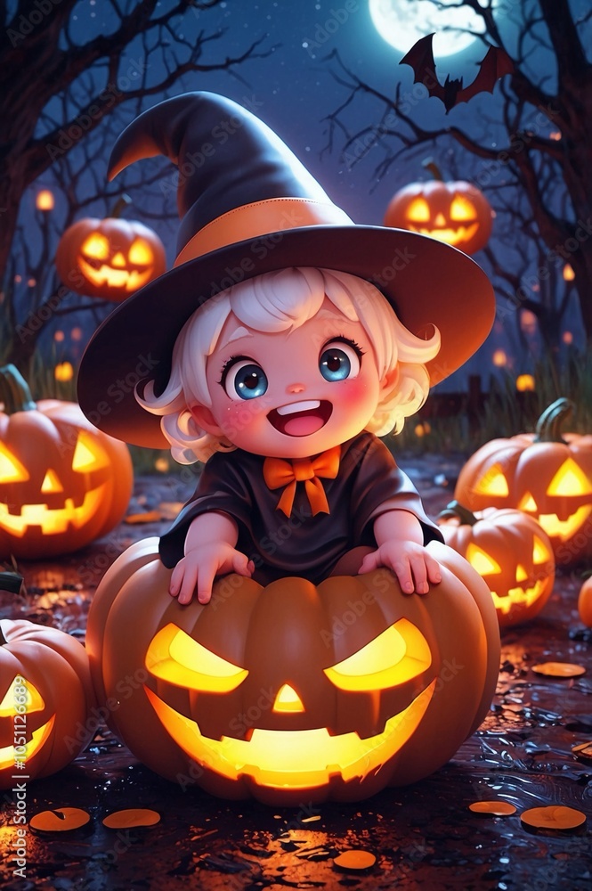 Fototapeta premium halloween pumpkin with hat