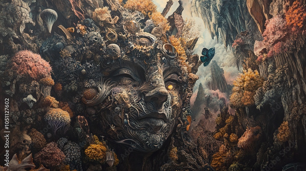 Surreal Nature Landscape: A Dreamlike Forest with a Mystical Face Surreal Nature Landscape: A Dreamlike Forest with a Mystical Face