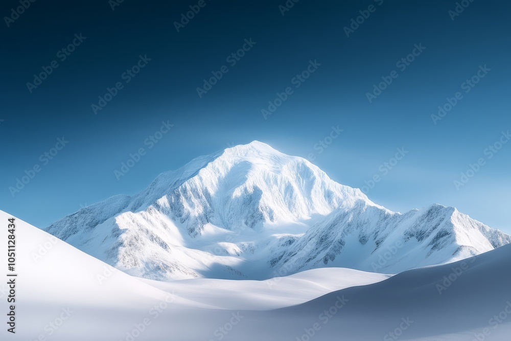 Majestic Snow-Capped Mountain Peak Against a Clear Blue Sky. Majestic Snow-Capped Mountain Peak Against a Clear Blue Sky.