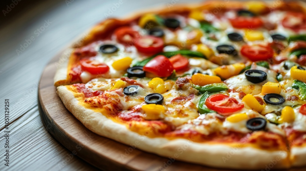 Close-Up of Delicious Pizza with Toppings and High Contrast Close-Up of Delicious Pizza with Toppings and High Contrast