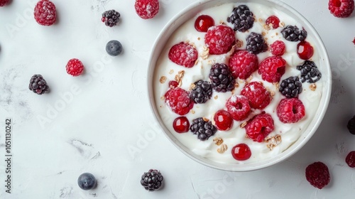 Fresh Fruit Dessert with Cream and Berries