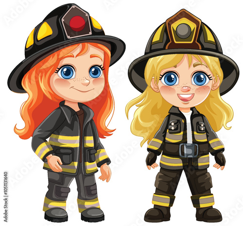 Cute Firefighter Characters Illustration
