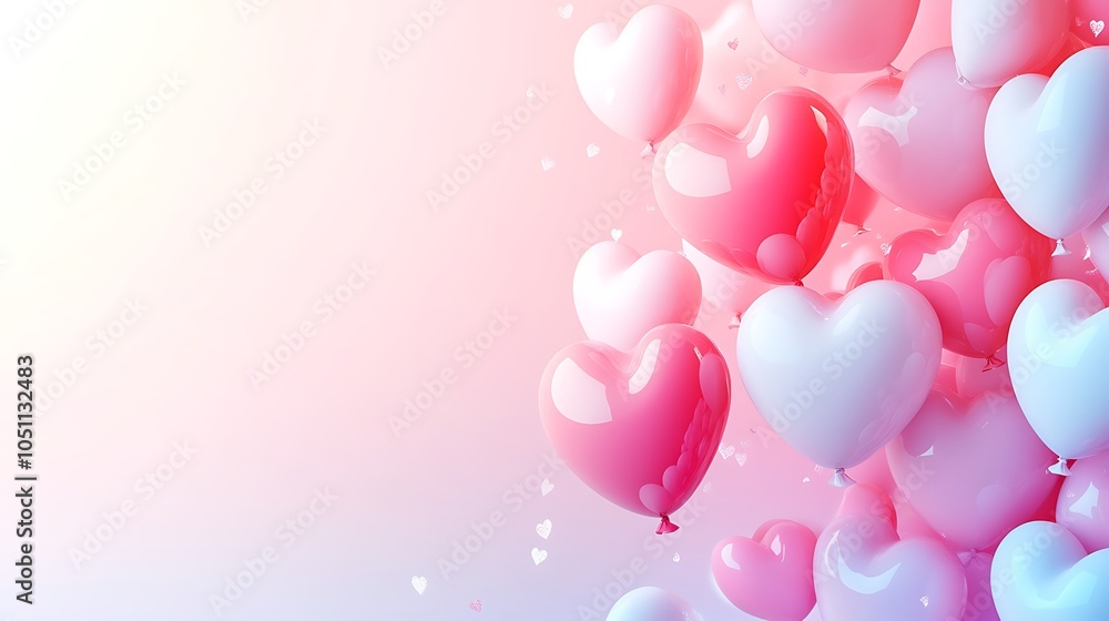 A collection of heart-shaped balloons in pink and white against a soft gradient background. A collection of heart-shaped balloons in pink and white against a soft gradient background.
