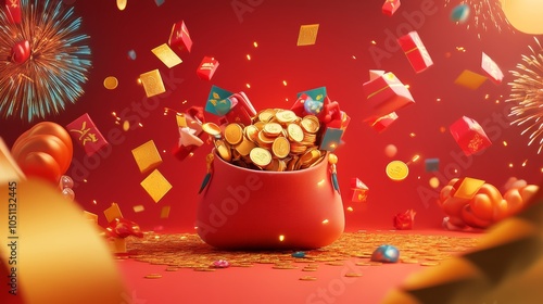 Chinese New Year Fortune Bag 3D Illustration